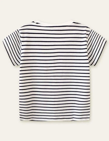 Flower Appliqué Striped T-shirt - Mini Taylor